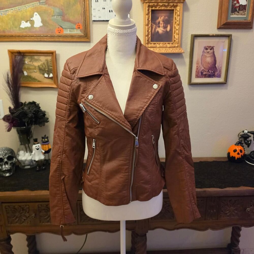 Faux Leather Tan Moto Jacket